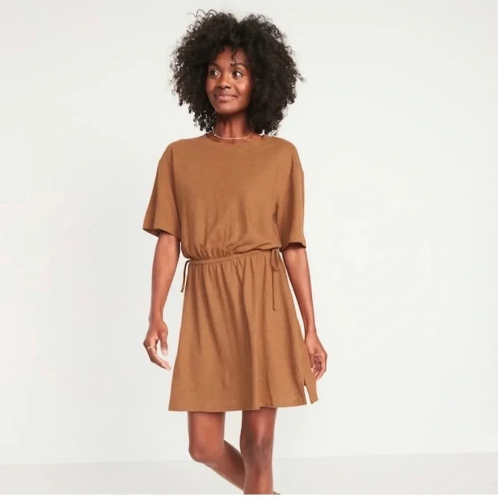 Old Navy Waist-Defined Short-Sleeve Linen-Blend Mini Dress Size Large